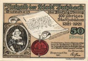 Német Birodalom / Weimari Köztársaság / Butzbach 1921. 25Pf + 50Pf(7x) összesen 8klf db, teljes sor ...