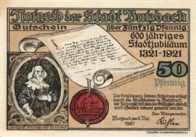 Német Birodalom / Weimari Köztársaság / Butzbach 1921. 25Pf + 50Pf(7x) összesen 8klf db, teljes sor ...