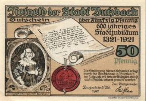 Német Birodalom / Weimari Köztársaság / Butzbach 1921. 25Pf + 50Pf(7x) összesen 8klf db, teljes sor ...