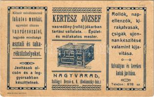 1911 Nagyvárad, Oradea; Kertész József vasredőny (rolló) üzletének reklámlapja. Szilágyi Dezső utca 6. (Bodánszky ház) / iron blind shop advertisement (fa)