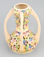 Fischer Emil díszváza, 1890 körül, keménycserép, áttört, kézzel festett, jelzett, hibátlan, m: 22,5 ...