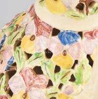 Fischer Emil díszváza, 1890 körül, keménycserép, áttört, kézzel festett, jelzett, hibátlan, m: 22,5 ...