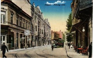 1918 Szeged, Kölcsey utca, villamos, Szatmári Géza üzlete, Gottschall hölgy fodrász, Royal szálloda (EK)