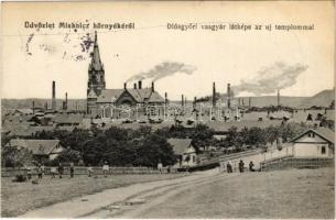 1920 Diósgyőr, Miskolc környéke a vasgyár látképével, új templom. Grünwald Ignác kiadása