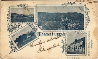 1899 (Vorläufer) Törökbálint, vasútállomás, gőzmozdony, vonat, látkép, kaszinó, zárda. Budovinsky fényképész. Art Nouveau, floral (fa)