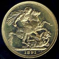 Nagy-Britannia 1891. 1S Au Viktória 7,9881g T:2-/2 kis ph. Tanúsítvánnyal!