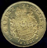 Franciaország 1867. 20Fr Au 6,4516g III.Napóleon T:2 kis ph. Tanúsítvánnyal!