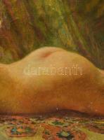 1900 körül működött, feltételezhetően magyar festő: Fekvő női akt. Olaj, vászon. Dekoratív fakeretbe...