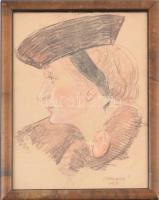 Vaszary János (1867-1939): Női portré, 1930. Pasztell, papír, jelezve jobbra lent. Kissé sérült. Üvegezett fakeretben. 30,5×22,4 cm. / Pastell on paper, signed. Slightly damaged. Framed.