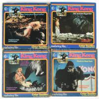 cca 1970-1980 4 db King Kong film (Das Opfer des Riesenaffen, Die Jagd nach dem Monster, Panik in New York, Der Tod des Giganten), 8 mm-es Super 8 filmen, német (NSZK) kiadás, eredeti, kissé sérült, ragasztott dobozokban / 4 King Kong movies on 8mm Super 8 film, German (BRD) edition, in original, slightly damaged boxes