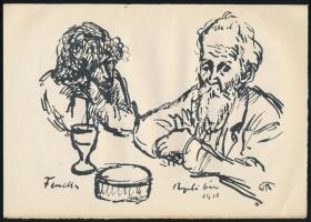 Rippl-Rónai József (1861-1927): Fenella és Rippl bácsi. Cinkográfia, papír, jelzett a cinkográfián, a lap tetején apró lyukkal, 17,5x25 cm