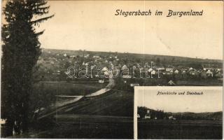 Szentelek, Stegersbach; Pfarrkirche und Steinbach. A.M. Pichler / Templom / church (EK)