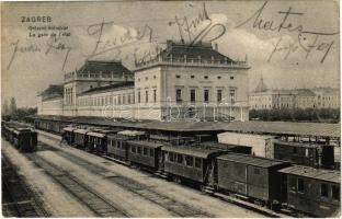 1906 Zagreb, Zágráb; Drzavni kolodvor / La gare de l'etat / railway station, trains / vasútállomás, vonatok (EK)