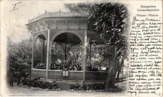 1901 Pöstyén, Piestany; Zenepavilon zenekarral / Curmusikpavillon / spa music pavilion, band (fa)