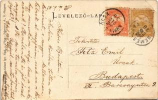 1908 Ekel, Okolicná na Ostrove; utca, Református templom, Kelner Ignác üzlete és saját kiadása / str...