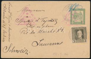 1917 8h díjjegyes díjkiegészítéssel Svájcba / PS-card with additional franking to Switzerland