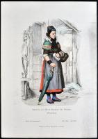 cca 1870 Népek - népviseletek. 11db színezett rézkarc, ill. rézmetszet /  Nations and their costumes, 11 colored etchings resp. engravings, 23x13-29x20cm