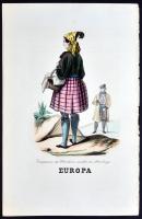 cca 1870 Népek - népviseletek. 11db színezett rézkarc, ill. rézmetszet / 
Nations and their costume...