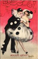 1926 Bohóc szerelem. Olasz művészlap / Italian art postcard. Clown love. Ballerini & Fratini 197. s: Chiostri