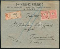 ~1896 Ajánlott levél 3 x 5kr bérmentesítéssel / Registered cover &quot;BILLÉD&quot; - Temesvár