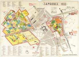 1933 Gödöllő, Jamboree, színes térkép, ceruzás megjegyzéssel, szakadással, 40×55 cm