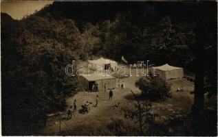 1923 Diósgyőr, cserkész tábor + "100. sz. Wekerle cserkészcsapat Kispest Wekerle-Munkástelep 1921" bélyegzés / Hungarian scout camp. photo