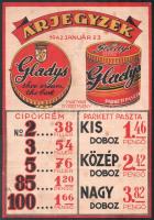 1942 Gladys cipőkrém, árjegyzék plakátja. Braun műintézet, Kolozsvár. 25x35 cm