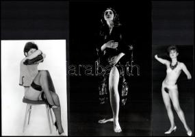 cca 1973 Lányok a műteremben, szolidan erotikus felvételek, 3 db vintage fotó, ezüst zselatinos fotópapíron, 24x14,8 cm és 16x7,3 cm között