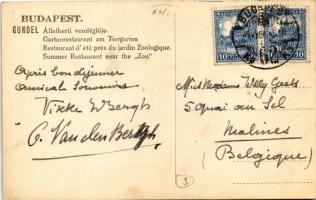 Budapest XIV. Gundel Állatkerti vendéglő bejárata, autók, hirdetőoszlop órával