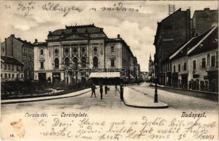 1905 Budapest I. Corvin tér, Budai Wittreich J. Vigadó Vendéglő és kávéház, drogéria (gyógyszertár), Kardos és Kiss László üzlete (szakadás / tear)