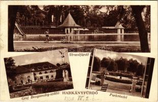1938 Harkányfürdő, Strandfürdő, Gróf Benyovszky szálló, park (EK)