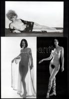 cca 1973 Három modell, szolidan erotikus felvételek, 3 db vintage fotó, ezüst zselatinos fotópapíron, 18x10,5 cm és 10,4x17 cm között