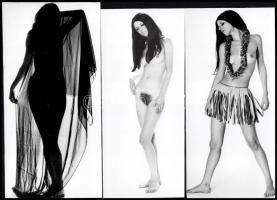 cca 1974 Átváltozások, szolidan erotikus felvételek, 3 db vintage fotó, ezüst zselatinos fotópapíron, 17,8x9 cm és 17,1x7,5 cm