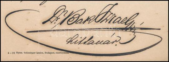 1893 Bp., Bak Izrael (1840-1894) rabbi, nyelvész aláírása vallástan vizsgabizonyítványon / Autograph...