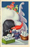 Holiday greeting art postcard with dwarf. Amag 3518.