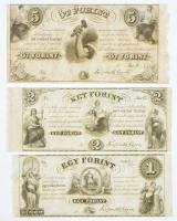 1852. 1Ft C + 2Ft G + 5Ft F Kossuth bankó, mindegyik kitöltetlen T:I,I- / Hungary 1852. 1 Forint C + 2 Forint G + 5 Forint F, without date and serial number C:UNC,AU Adamo G122, G123, G124