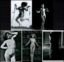 Szolidan erotikus felvételek, amelyek különböző helyszíneken és eltérő időpontokban készültek, 5 db mai nagyítás, 15x10 cm