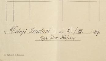 1939 Alsólendva, Milhoffer Ladislav (1902-1944) rabbi aláírása halotti anyakönyvi kivonaton. / 
193...