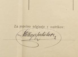 1939 Alsólendva, Milhoffer Ladislav (1902-1944) rabbi aláírása halotti anyakönyvi kivonaton. / 
193...