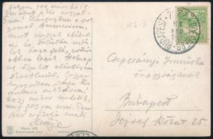 1908 Képeslap ODERBERG-BUDAPEST vasúti mozgóposta bélyegzéssel / Postcard with railway postmark