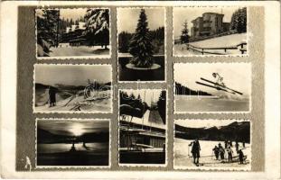 1941 Felsőzúgó-fürdő, Ruzsbachfürdő, Bad Ober Rauschenbach, Kúpele Vysné (Horny) Ruzbachy; téli sport, síelők / winter sport, skiing. Foto Pollyák, photo