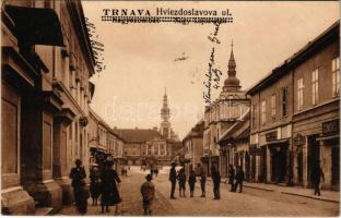 1927 Nagyszombat, Tyrnau, Trnava; Nagy Lajos utca, Szwatko üzlete. Vasúti levelezőlapárusítás 5918. / Hviezdoslavova ul. / street, shops