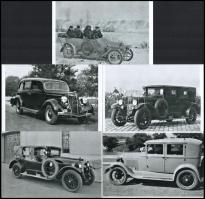 Automobilok különféle forrásokból, eltérő időben készült felvételek, 5 db mai nagyítás, 10x15 cm