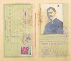 1920 Magyar Királyság fényképes útlevele, lelkész részére, áthúzott "Népköztársaság" megne...