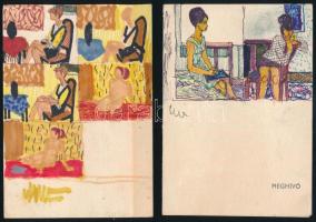 ifj. Czene Béla (1911-1999), 2 db mű: Női akt és portré tanulmányok, 1968 körül. Vegyes technika, papír, egyik jelzés nélkül, másik jelzett. 1968-ban rendezett kiállítási meghívókon. Proveniencia: a művész hagyatéka. 7x10,5 és 14x10,5 cm.