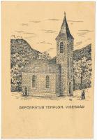 Visegrád, Református templom s: Kiss + 1937 Nemzetközi Vásár Budapest (vágott / cut)