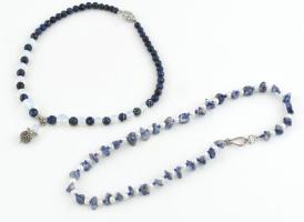 Sodalit és Lapis lazuli gyöngy nyaklánc, h: 50 és 45 cm