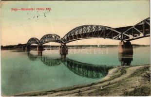 1913 Baja, Baja-Bátaszék vasúti híd, vonat. Wurmfeld Gyula kiadása (EK)