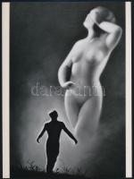 Aszmann Ferenc (1907-1988) debreceni fotóművész emlékére, 2021-ben készült fekete-fehér olajfestmény fotómásolata, a ,,Vízió (1937) című fotómontázsa nyomán, mai nagyítás, 24x17,7 cm