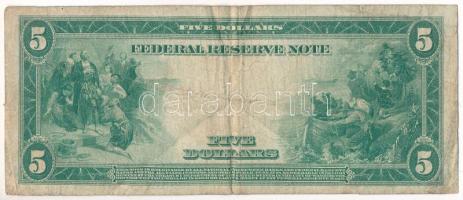 Amerikai Egyesült Államok 1914. 5$ "B 27646424 B" "Federal Reserve Note - nagyméretű ...